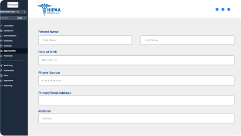 TheraSaaS HIPAA-compliant intake form screenshot