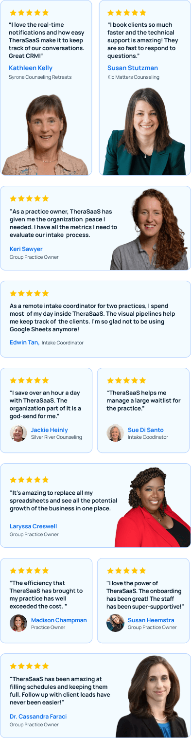 Five-star reviews from TheraSaaS users.